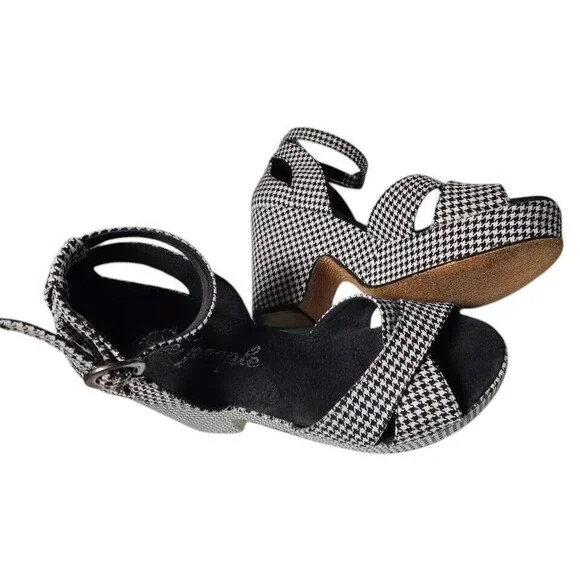 Free People Houndstooth Addison Platform Ankle Strap Size EU 38 US 8 - Picture 4 of 10